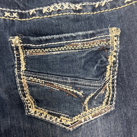 Maurices Bridget Y2K Thick Stitch Sequin Embellished 5Pocket Flare Leg Jeans 1/2 - Picture 10 of 13